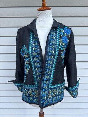 Norm Thompson Womens Size silk Blazer Floral Embroidery